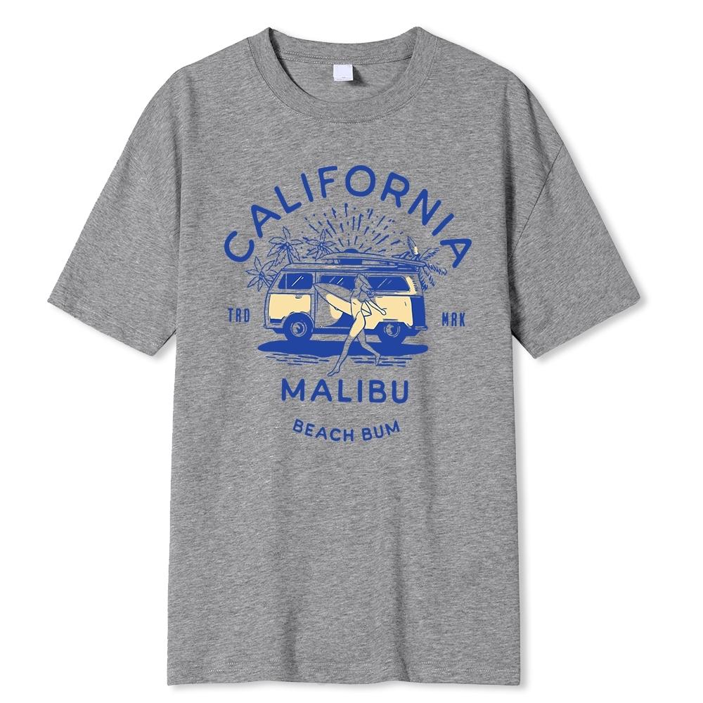 California Malibu Beach Bum Prints Printing Clothes Men Oversize T Shirt Summer Comfortable Casual T-Shirt Cotton Tee Shirt