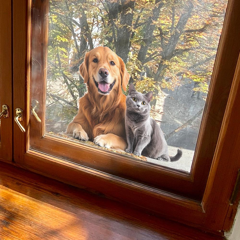 Cute Cat and Dog Static Cling Window Sticker Self-Adhesive Removable Kids Room Nursery Hallway Home Decor
