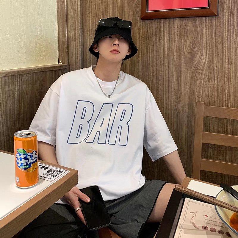 Camiseta masculina de manga curta com estampa gráfica de letras meia manga pulôver camiseta casual