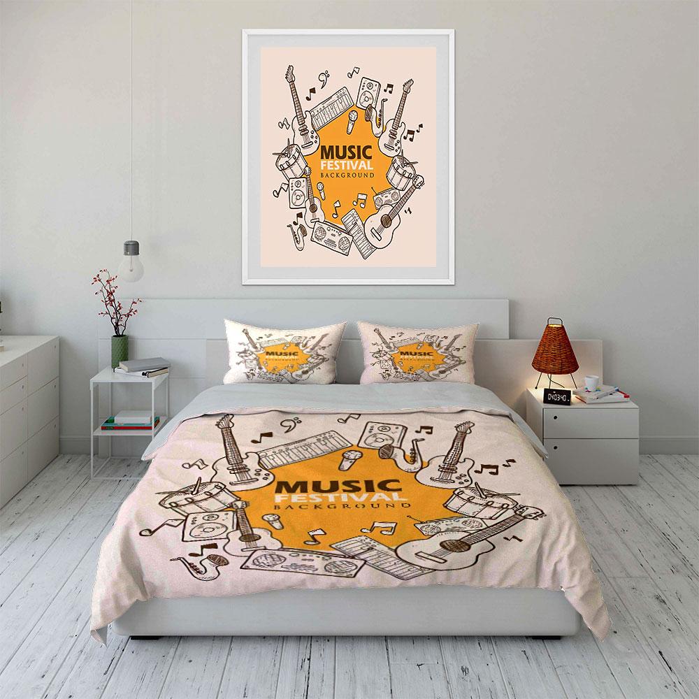 Music Festival Instrument Art Bedding Duvet Cover Set Duvet Cover Pillowcases  (1*Duvet Cover 2*Pillowcases, without duvet insert)