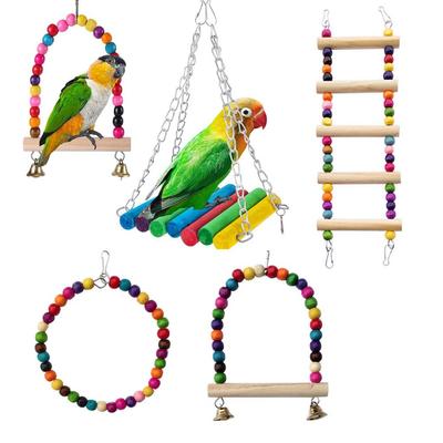 Bird Cage Toys For Parrots Wood Birds Swing Reliable Beads Bridge Bite Wooden Shape Parrot Bird W6Q3
