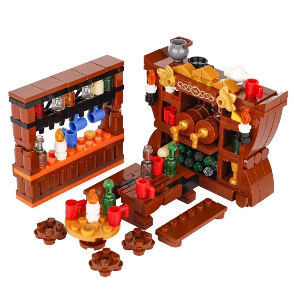 MOC Medieval Napoleonic Furniture Sheepskin Paper Cabinet Building Blocks Ink Map Compass Printed Tiles Bricks Toys Boys Gift