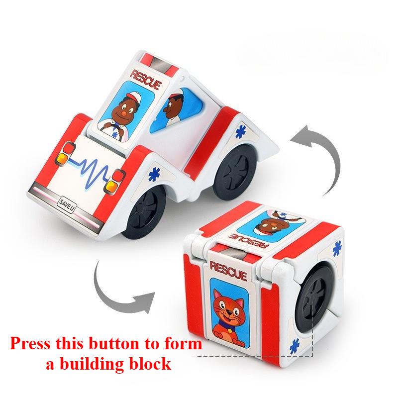 

2-In-1 Transforming Block Car Plaything Press To Transform Into Police Car Fire Truck Toys For Young Boys Girls Plaything Christmas Birthday Present
