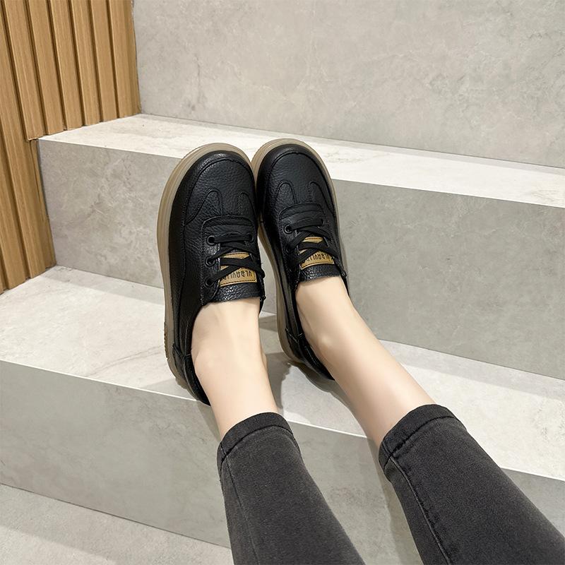 

First layer cowhide leather little white shoes women s 2025 new soft-soled casual single shoes large size beef tendon lace-up lazy shoes women 40