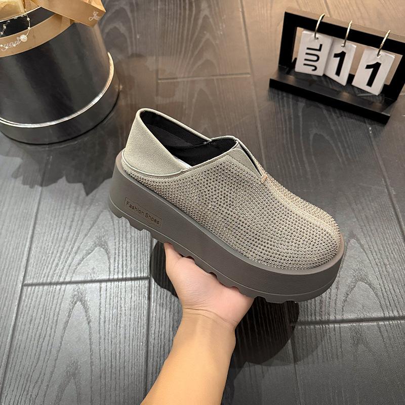 Ou Ruofeng increases the height of rhinestone platform muffin shoes for women's 2025 spring new loafers versatile casual two-wear single shoes