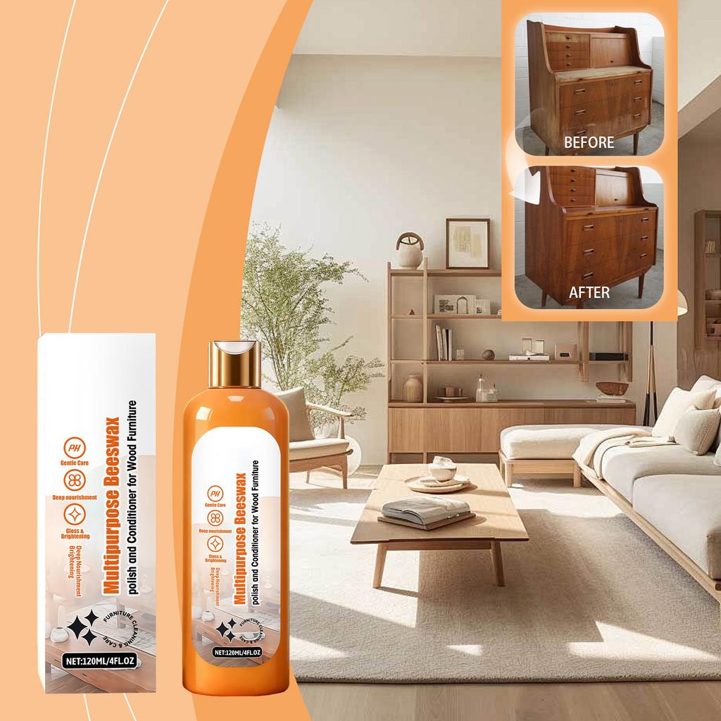 Produit d'Entretien Polyvalent pour Bois à la Cire d'Abeille - Nettoyage des Rayures sur Meubles et Parquets, Restauration et Polissage 120 ml