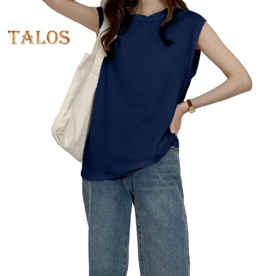 Women Summer T-shirt Round Neck Cap Sleeve Solid Color Tee Shirt Solid Color Loose Fit Casual Tops Daily Wear