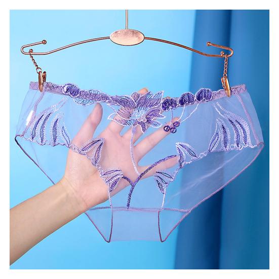Niski stan haftowany kwiat koronkowe figi damskie szybkoschnące delikatne szycie ultracienkie przezroczyste seksowne kalesony