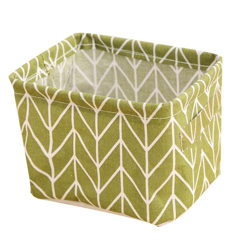 Waterproof Printed Cotton Linen Basket with Handles for Desktop, Sundries, and Small Clothes Storage