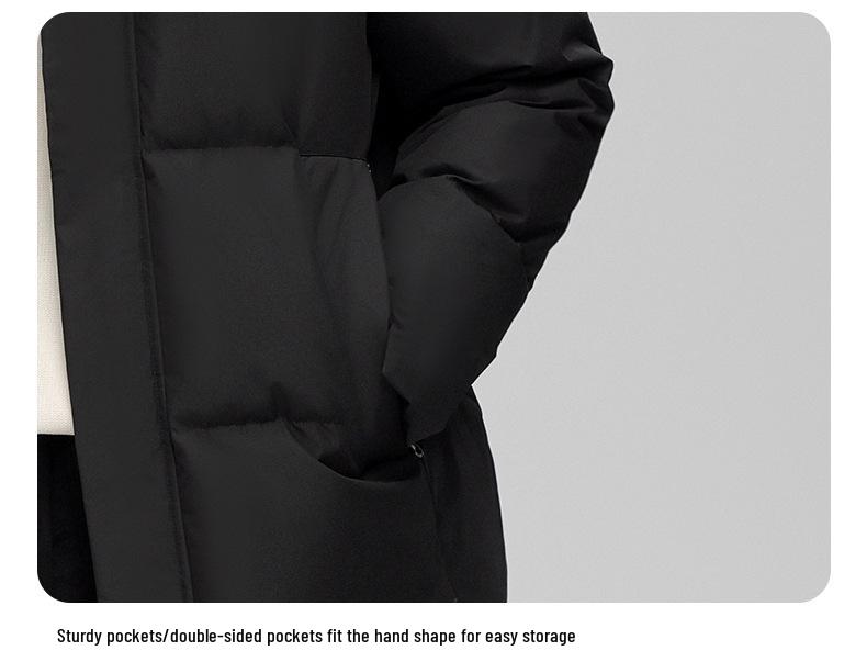 Unisex Mid-Length Hooded Down Jacket, 90% White Duck Down, Thickened for 2025 Winter, Trendy Couple's Warm Outerwear with Cold Protection.