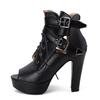 Fashion Women Ankle Boots Platform Lace-Up High Heels Short Boats Female Buckle Spring Summer Red Yellow White Peep Toe Sexy Shoes Black