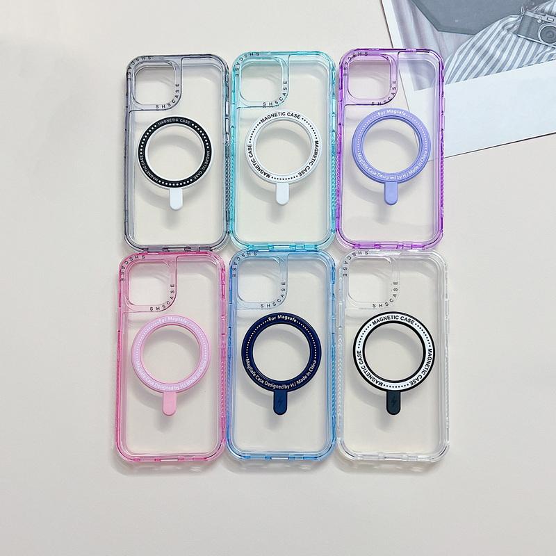 

Металлический магнитный держатель-подставка Magsafe с беспроводной зарядкой, прозрачный противоударный гибридный чехол из ТПУ для ПК для iPhone 14 13 12 Pro Max 11