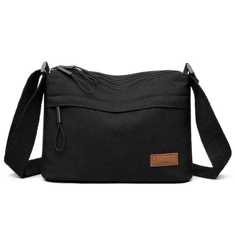 High Capacity Shoulder Crossbody Bag For Women Multi-Pocket Purse Canvas Handbag Suitable For Mothers Shopping чёрный