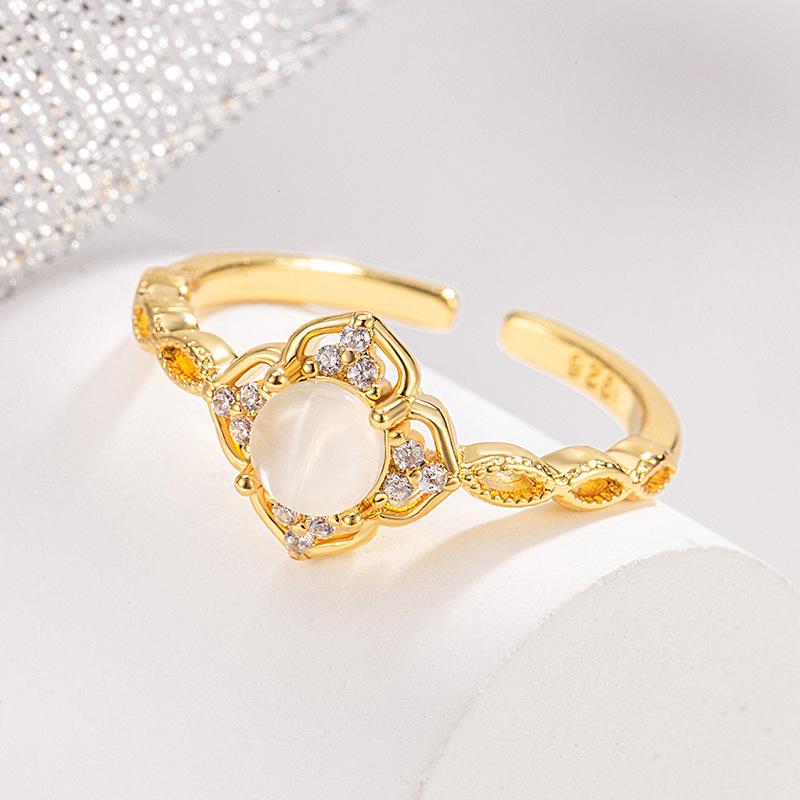 Элегантное французское четырехлистное клеверное кошачье око открытое кольцо Adjustable