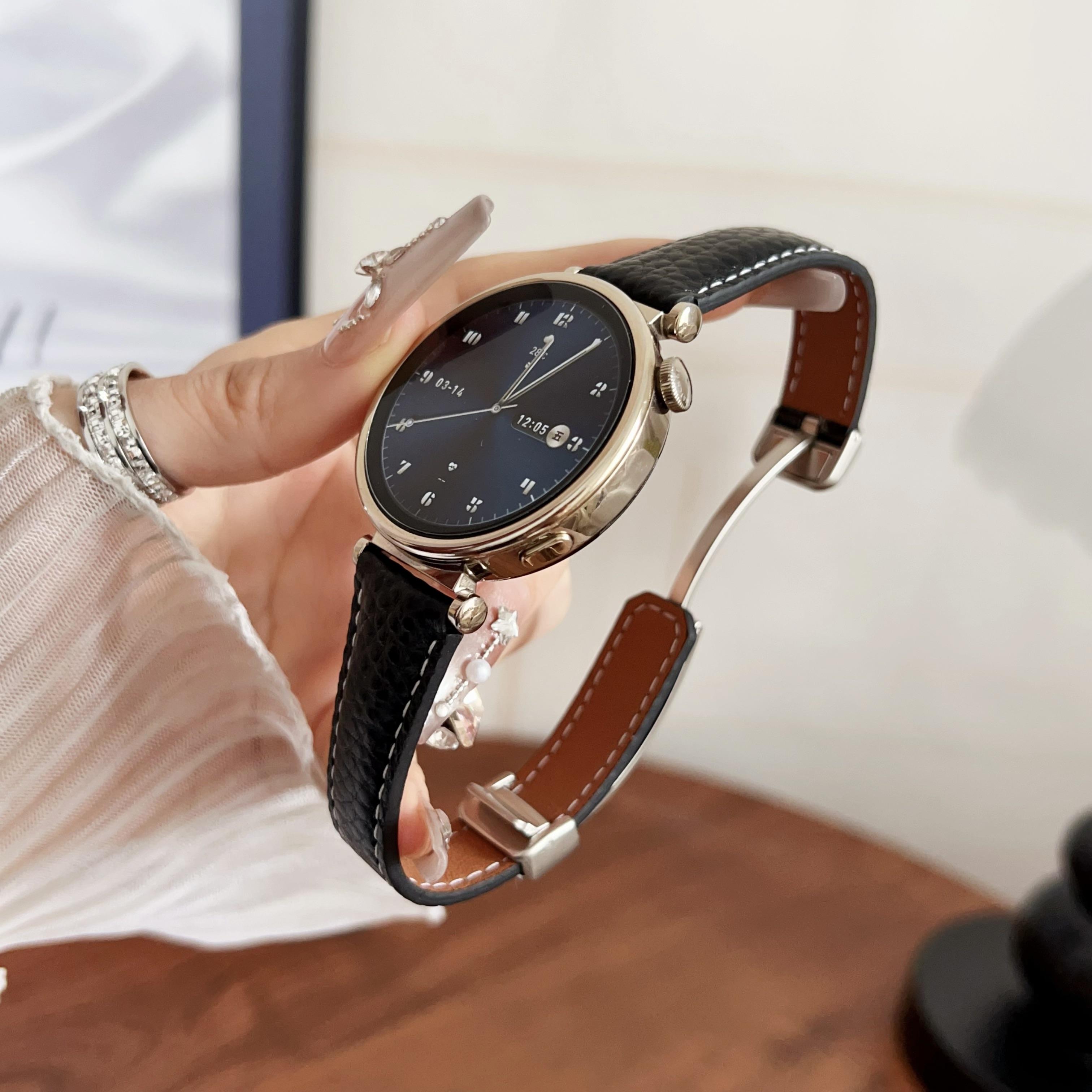 

Для Huawei Watch GT 5 41мм Ремінець для годинника з натуральної коров ячої шкіри 18мм Замінний ремінець з магнітною застібкою Black