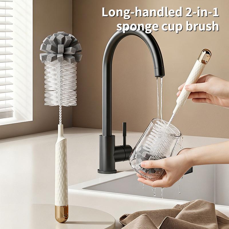

Long-Handled 2-In-1 Sponge Cup Brush, Household Sponge Head Extended Cup Brush, Baby Bottle Brush, Thermos Cup Cleaning Brush A