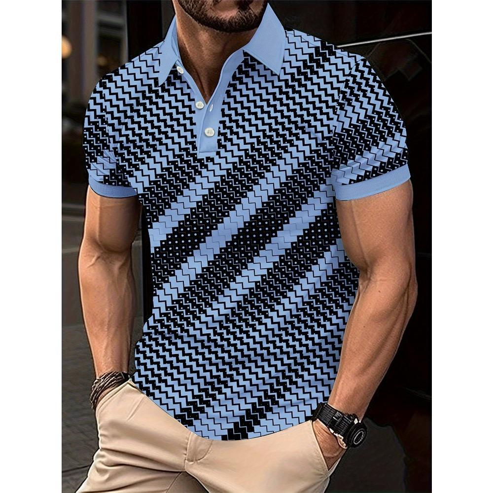 Men's corrugated regular geometric shirt, digital printed outdoor casual top