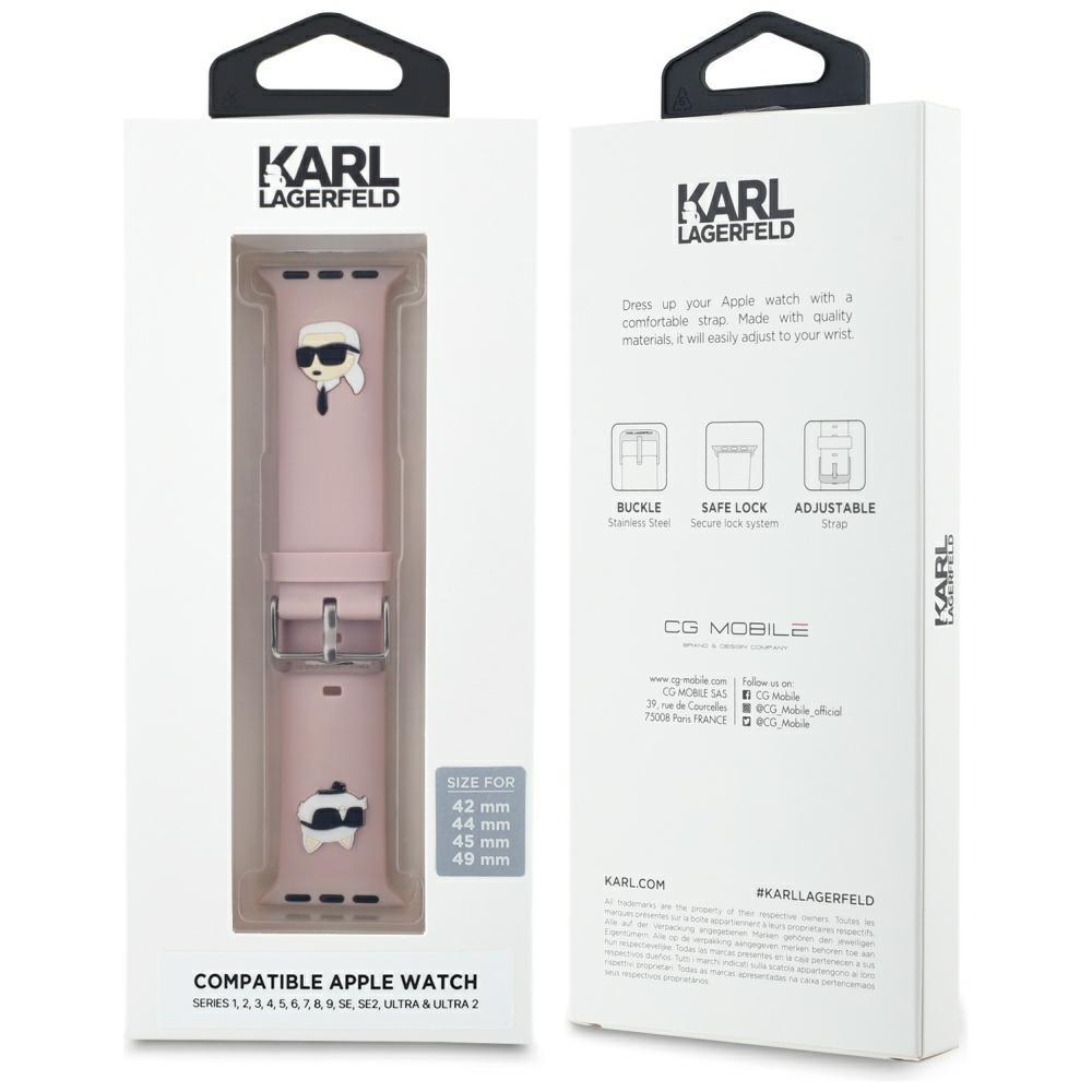 Karl Lagerfeld Armband KLAWLSLKCNP Apple Watch 42/44/45/49mm rosa Armband 3D Gummi Karl & Choupette Köpfe