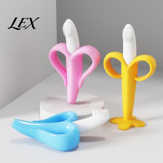 Gum Massaging Teethers Banana Silicone Teether, Baby Toothbrush Chew Toy with Raised Particles, Food-Grade Infant Oral Care Tools BPA-Free for