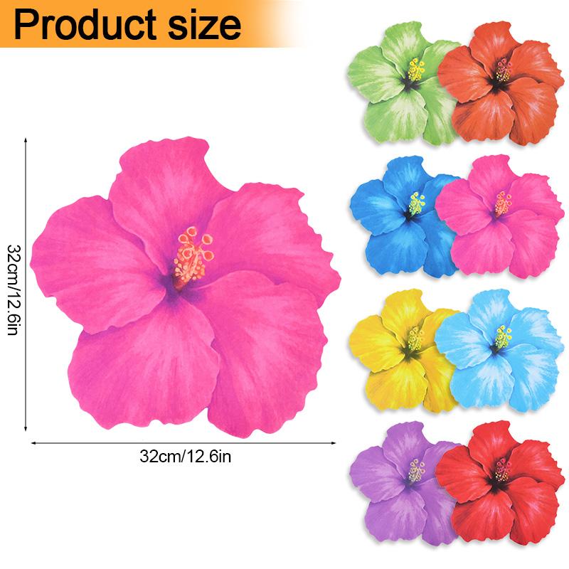 8Pcs Hawaiian Hibiscus Flower Shape Paper Placemat Summer Wedding Birthday Party Dining Table Decor Supplies Disposable Tablemat