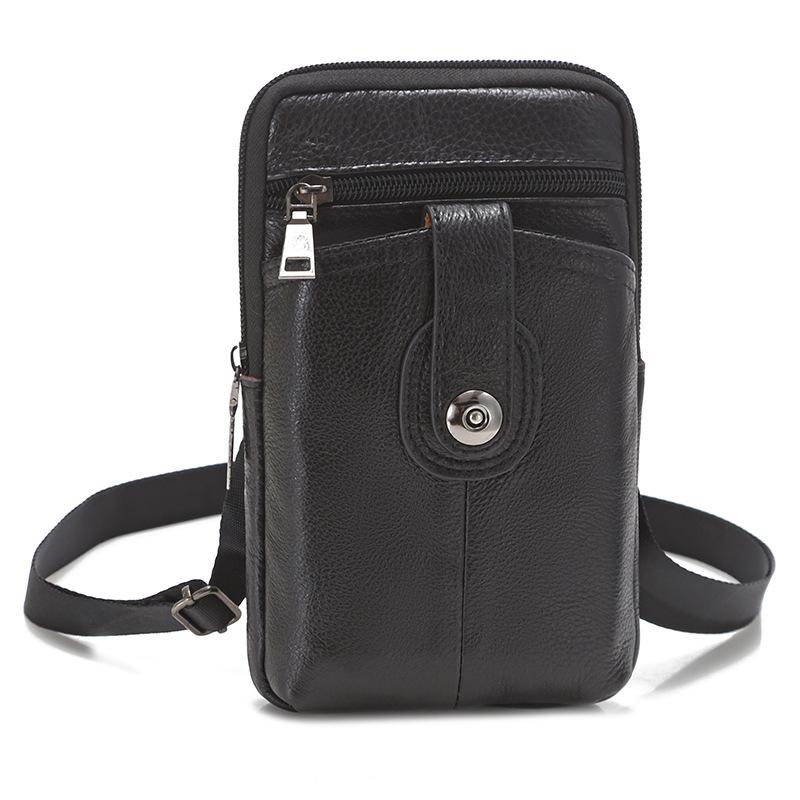Genuine Leather Crossbody Phone Bag for Men & Women, Compact Shoulder Pouch with Zipper, Card Slots & Snap Pocket, Everyday Travel Wallet
