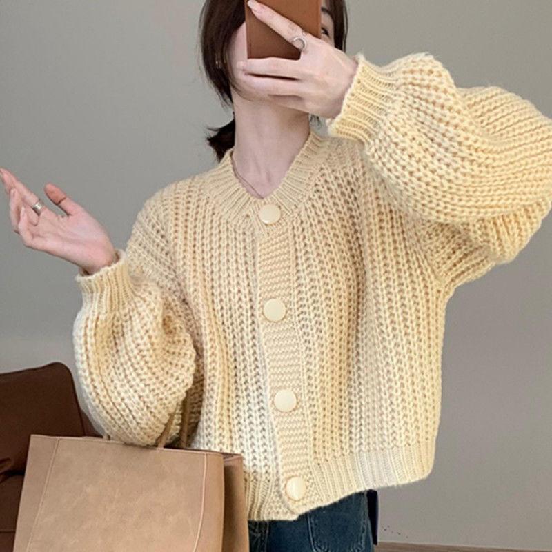 Herbst Vintage Japanischer Lässiger Stil Gestrickter Pullover Mantel für Damen Herbst Winter Einfarbig Langärmliger Cardigan Top