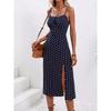 2025 Estate Sexy Spaghetti Straps Dress Donna Moda Polka Dot Stampa Senza Maniche Slit Dress Boho Casual Beach Midi Abiti