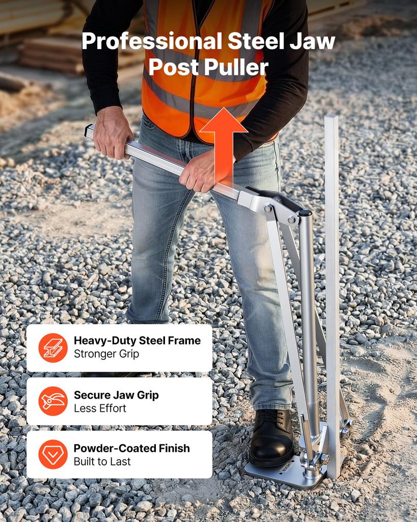 VEVOR T-Pfahlzieher, Maximale Klemmbreite 90 mm, Robuster Stahlbackengriff, Pulverbeschichtete Oberfläche, Leicht zu verstauen