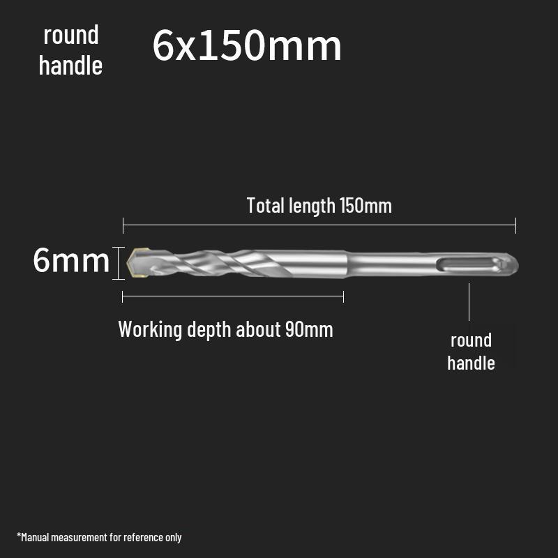 Square Shank 4-Flute Impact Drill Bit for Concrete, Round Shank 2-Flute Hole-Enlarging Drill Bit 150MM