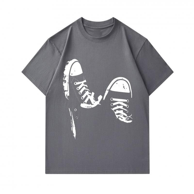 Men's 100% Cotton Crew Neck Short Sleeve T-Shirt, Distressed Sneaker Footprint Print Casual Comfortable Breathable Lightweight Tee for Daily Wear Stre
