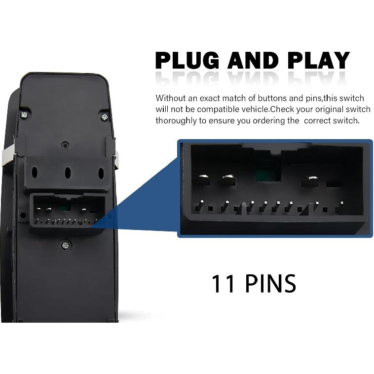 Driver Side Power Window Switch Replacement For 2011- Chrysler 300,2015-2017 Chrysler 200,2011- Dodge Charger,2016- Ram 1500 2500 3500|Replace OE