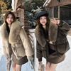 Chic Winter Women Jacket Korean Style Faux Fur Collar Slim Fit Warm Padded Coat Fashionable Outwear