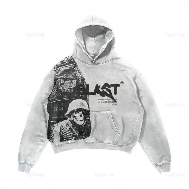 Mens Casual Hooded Sweatshirt 3D Skull Print Loose Fit Long Sleeve Winter Top Teens