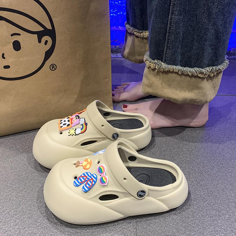 

Baotou platform slippers women s outer wear summer new non-slip two wear hole shoes beach versatile sandals 40-41 хаки