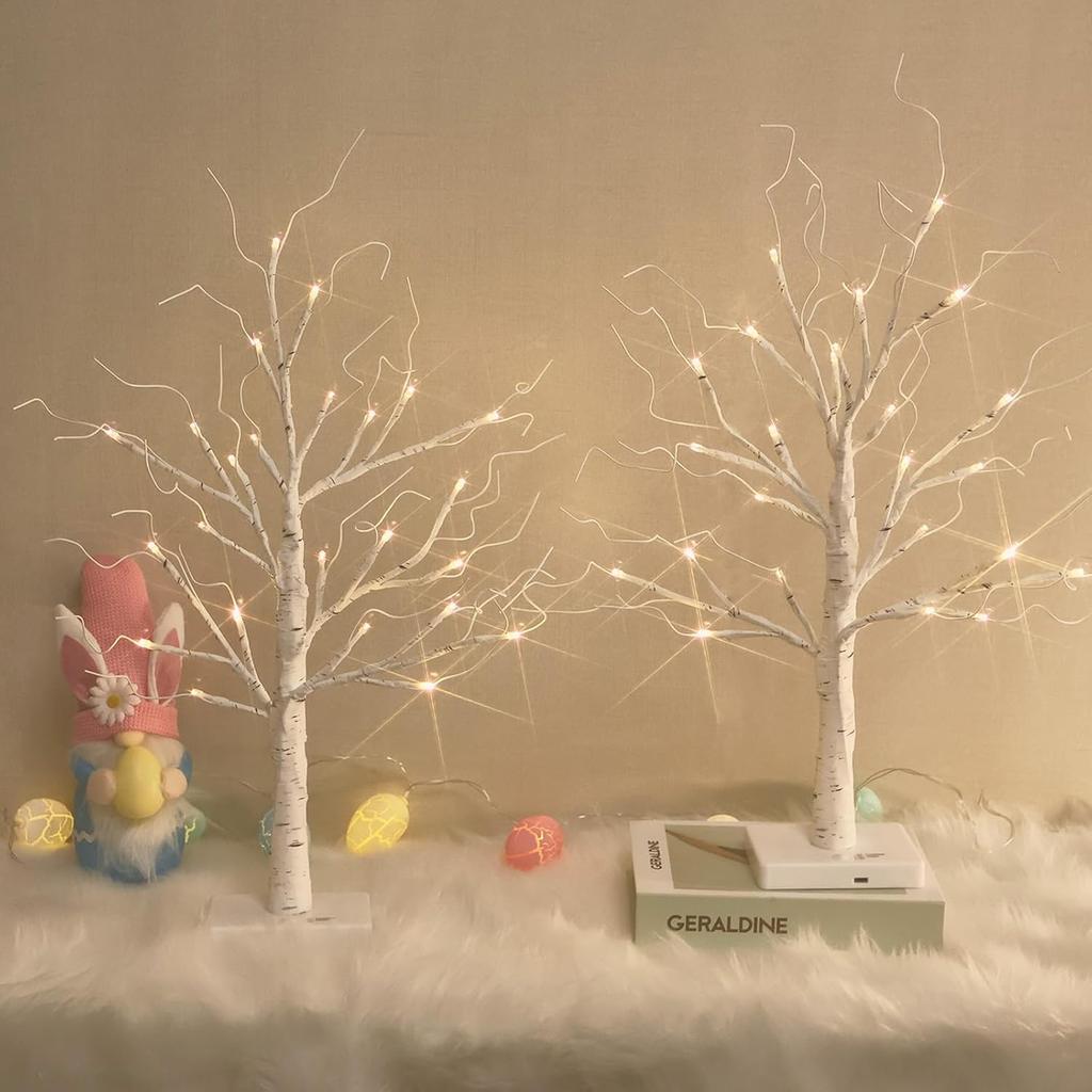 White Birch Tree with LED Lights, Lighted Birch Tree for Tabletop, USB/Battery Operated 24 LED Warm White Tree, 2FT Mini Christmas Tree Decor for