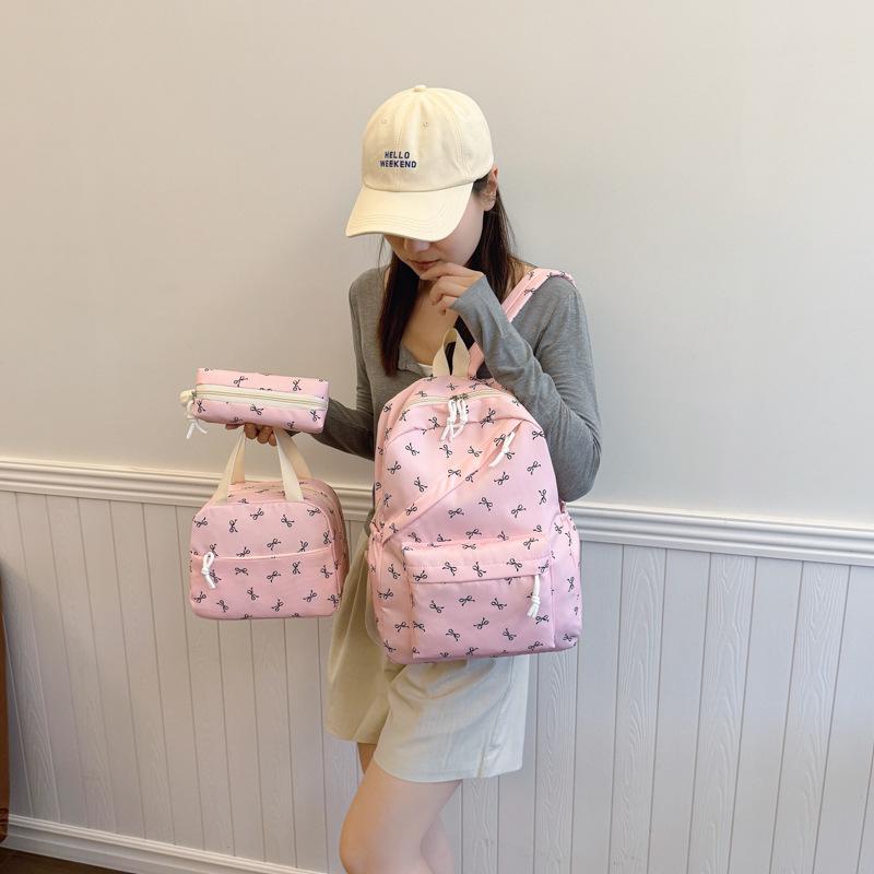 New Bowknot 3-Piece Set Women's Student Backpack Large Capacity Casual Travel Fashionable Versatile Daypack
