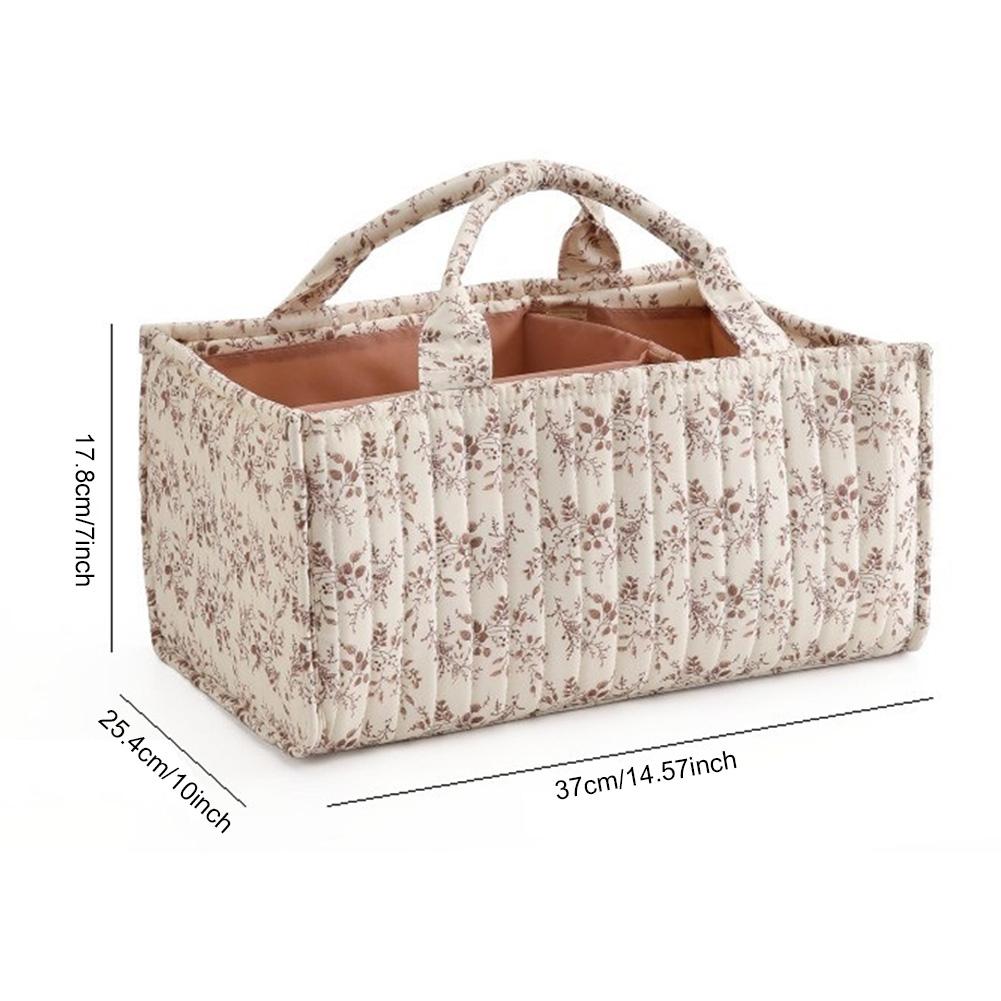 Portable Baby Diaper Caddy Organizer Quilted Floral Foldable with Dividers Nursery Storage Tote for Changing Table Car Travel