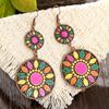 Enamel Flower Round Drop Earrings Ethnic Vintage Earrings for Women Versatile Personality  Daily Vacation Wearing Jewelry