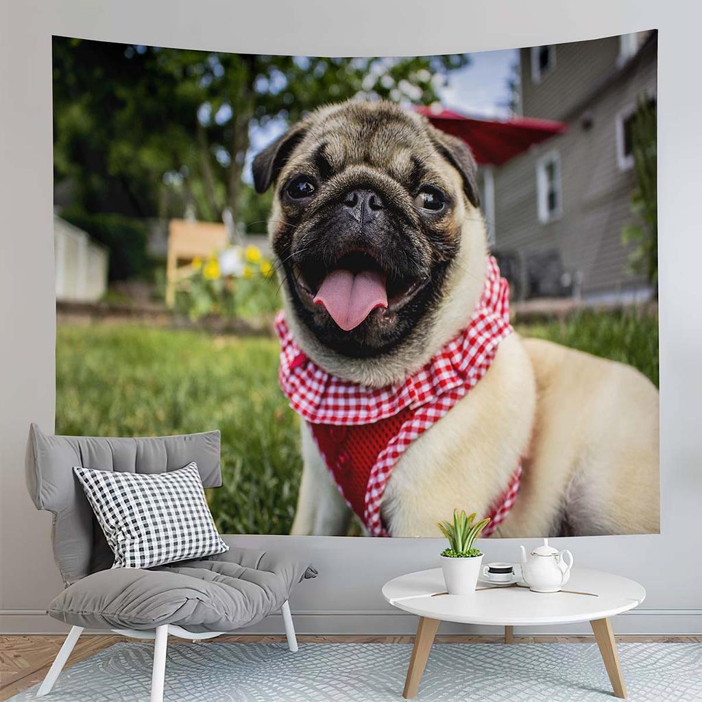 Cute Animals Pet Pug Dog Decor Tapestry for Backdrop Creativity Bedroom Dorm Living Room Modern Decor Wall Hanging Tapestries