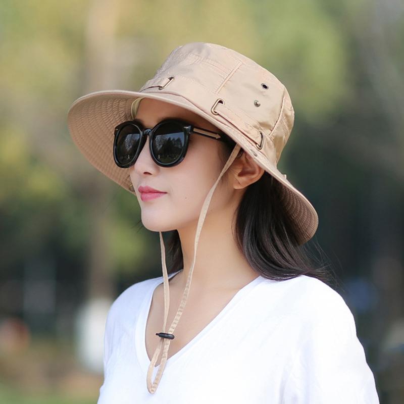 1Pc Camping Fishing Sun Bucket Hat Solid Color Polyester Summer Cap Women UV Protection