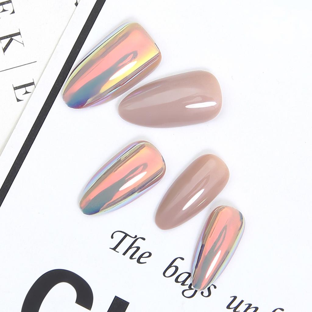 Solid Color Camel Skin Color Wear Nail Pointed Almond Nail 24 Pieces of European and American Detachable Fake Nail Finished Product