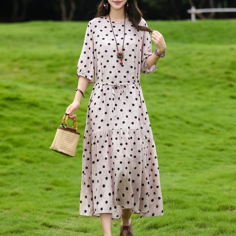 Women's Floral Print Maxi Dress, Tie Waist 3/4 Sleeve Casual Summer Dress (XL-5XL)