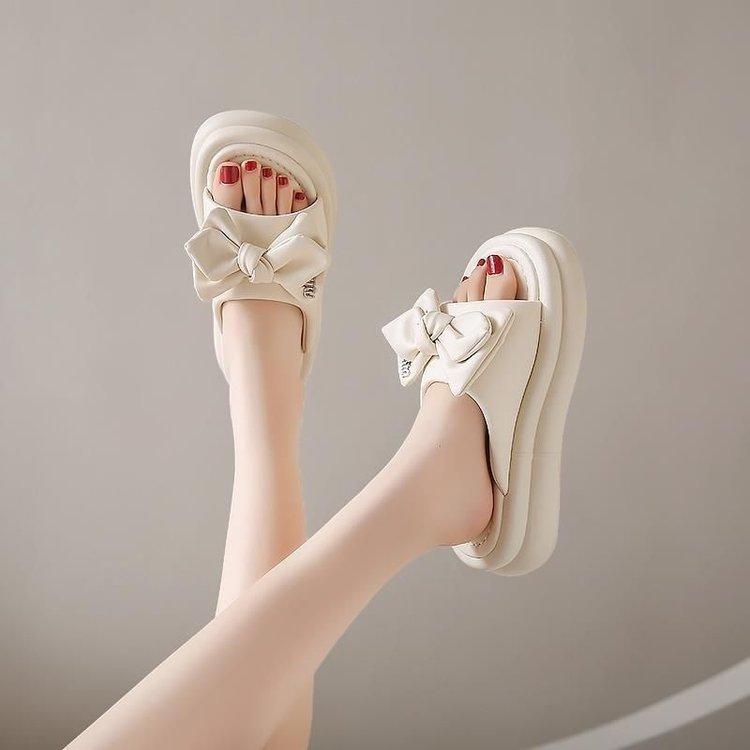 Bow High-heeled Slippers Women's Summer Wear New Fashion Heightening Platform Sandals Women's Shoes
