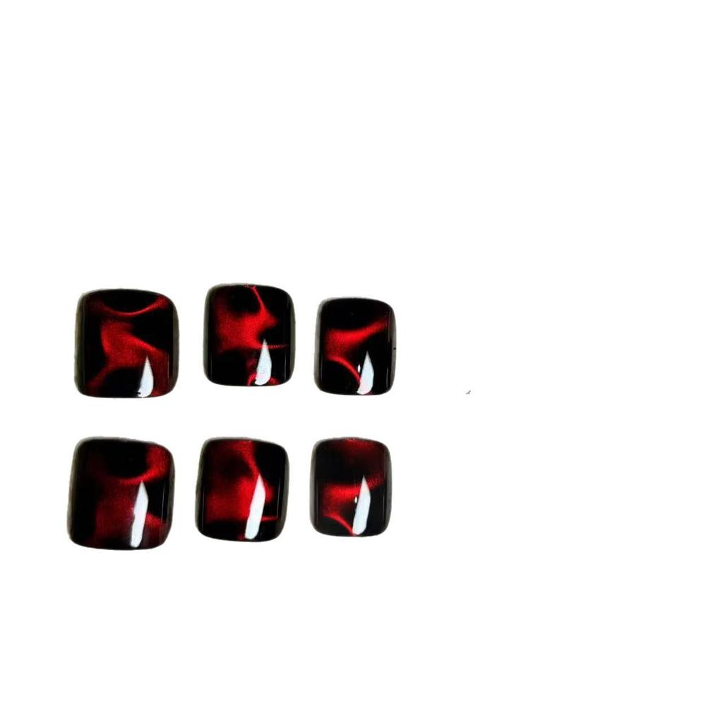 Black and Red Cat Eye Removable Wearable Foot Nail Art - 24 Pieces