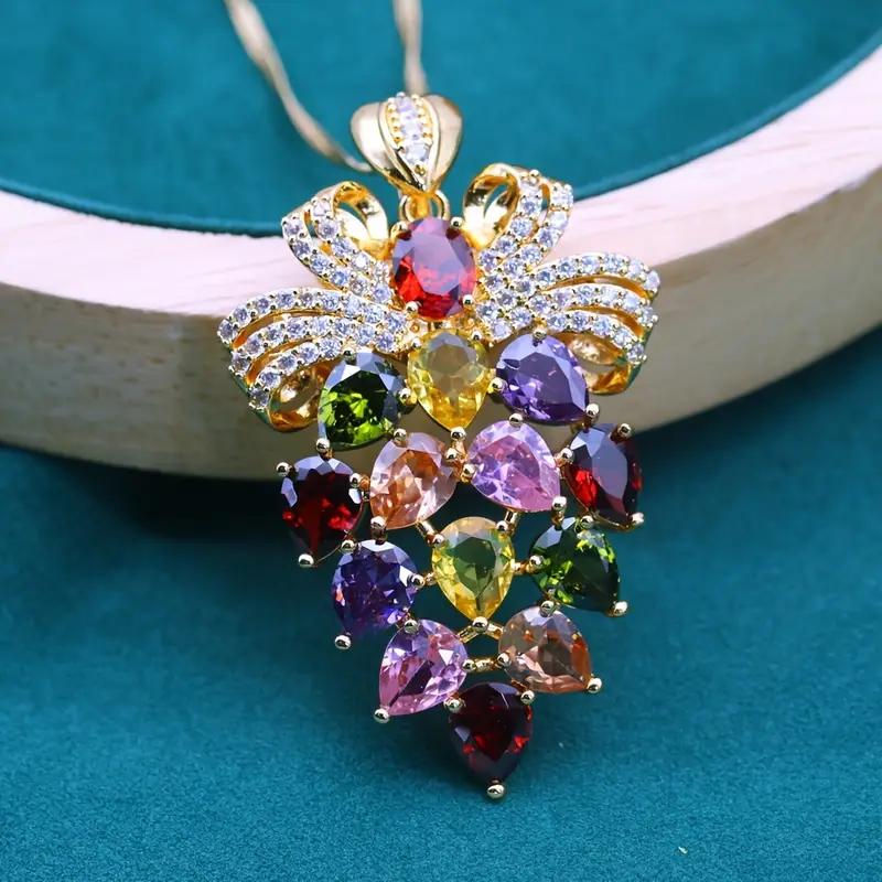 Creative Grape Design-Luxury Delicate Zirconia Pendant-  Gold-Plated Multicolor Pendant Necklace- Perfect For Weddings Gifts