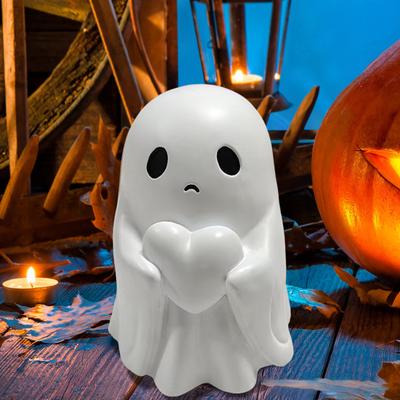 Figurine Fantôme d'Halloween Mini Mignon Fantôme Chauve-souris Cœur Statue Résine Ornements de Table pour Décor de Bureau à Domicile