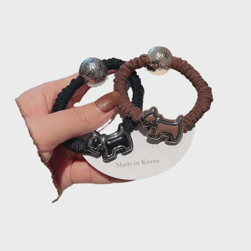 Maillard Cute Puppy Pearl Sausage Hair Ring - Ponytail Holder & Bun Headdress for Girls