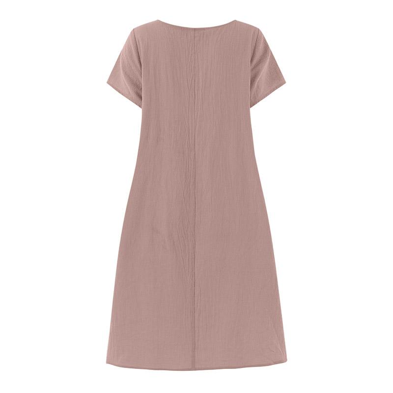 Women's Short Sleeve Round Neck Dress (With Pockets) Loose Casual Solid Color Midi Dress