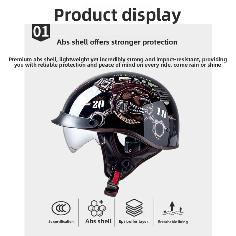 Helmet Men's Motorcycle Pedal Half Helmet Four Seasons Universal Lenses Transparent Women's Helmet Electric Vehicle Riding