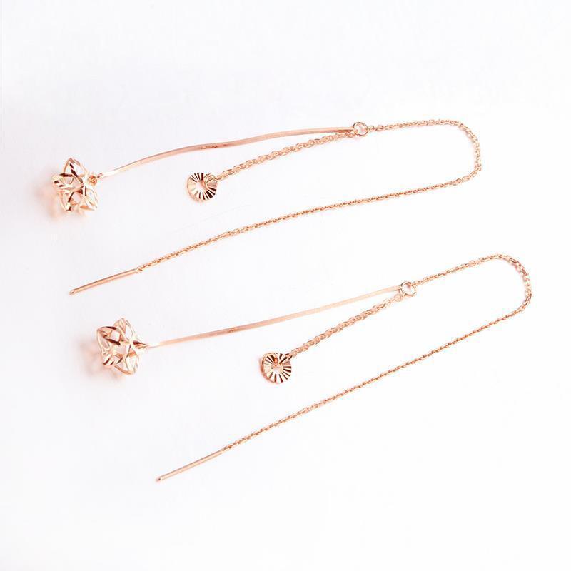 Exquisite Rose Gold-Plated Purple Gold Russian Shiny Flower Earphone Versatile Exquisite 585 Color Gold Long Earphone